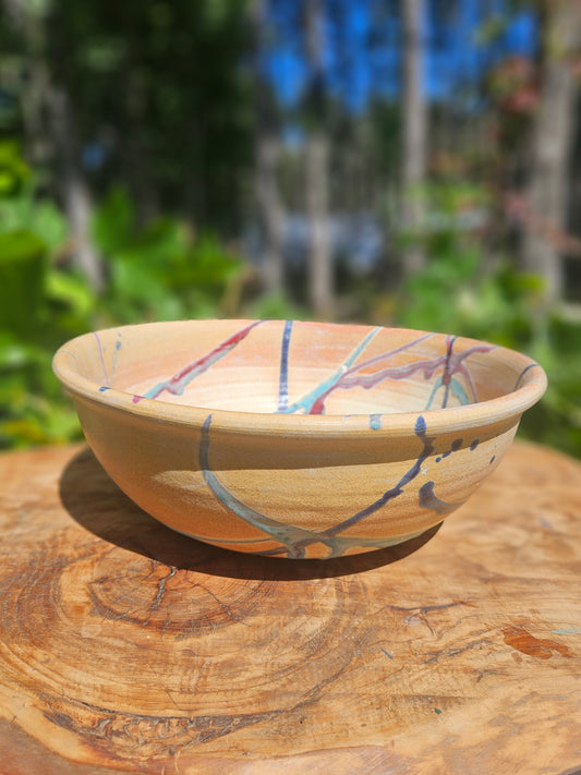 Beige and Blue Serving Bowl