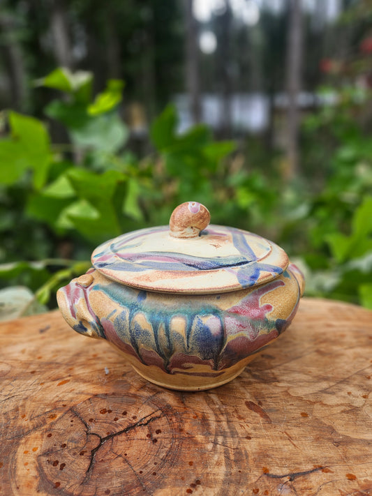 Beige, Blue and Purple Casserole Dish