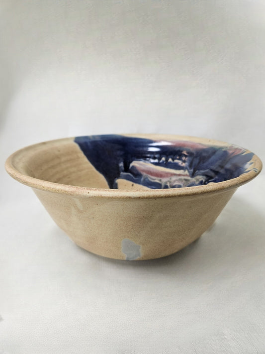 B17 - Large Beige and Blue Drip Bowl